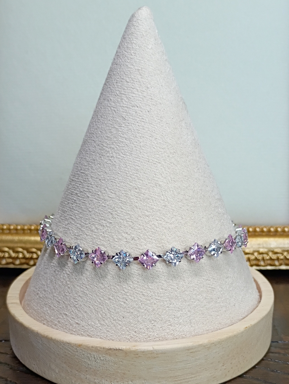 New Silver Tone Pink and White Stone Tennis Bracelet